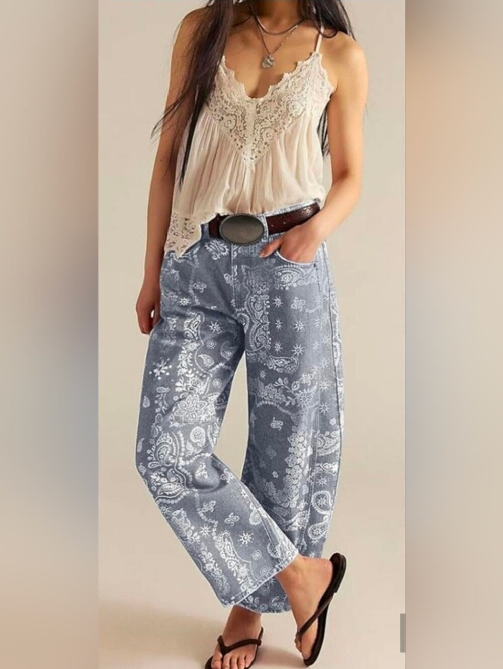 Loveimgs Women Boyfriend Baggy Barrel Gray Paisley Jean Size Small US (4-6) NWT